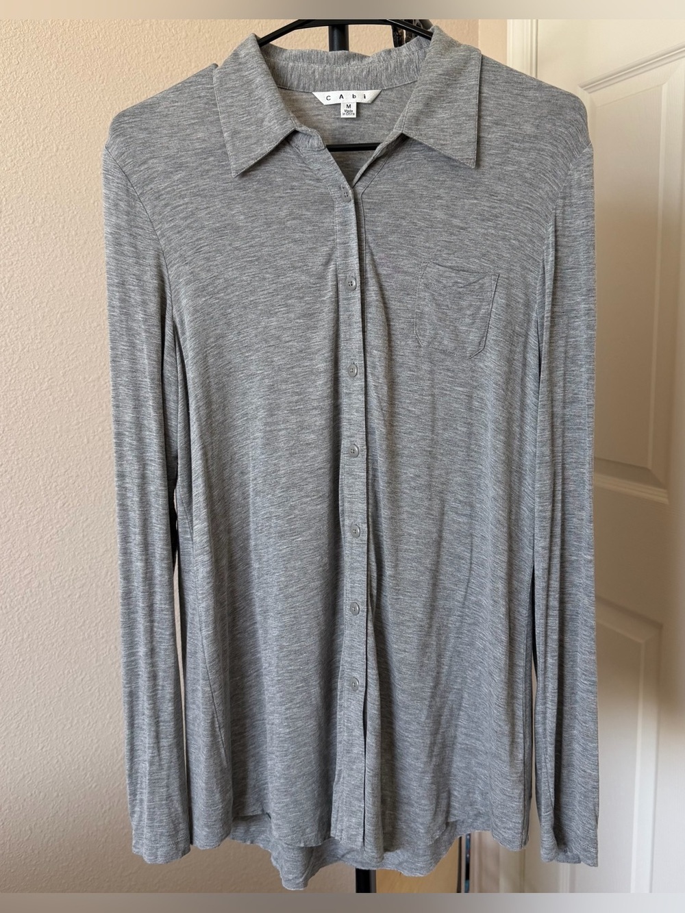CAbi women’s M heather gray casual button-down long-sleeve collared academia